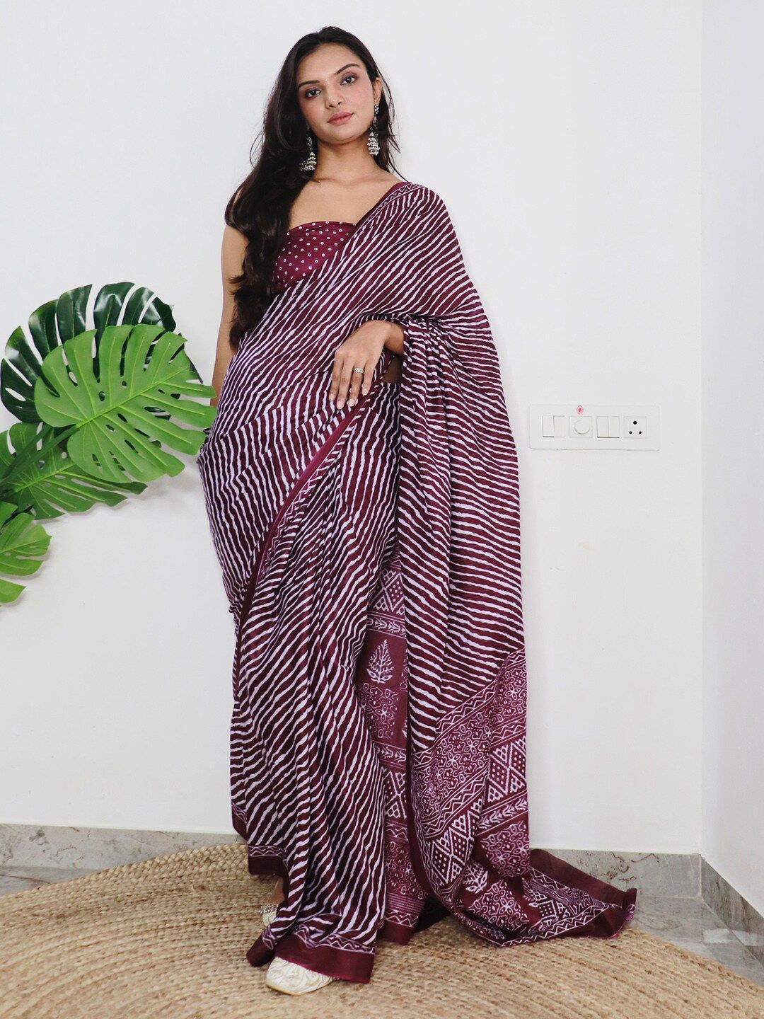 Saree mall Leheriya Poly Cotton Leheriya Ready to Wear Saree
