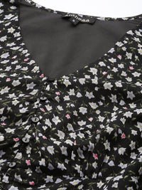 Antheaa Black & White Floral Printed Monochrome Chiffon Top