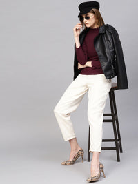 SASSAFRAS Burgundy High Neck Ribbed Top