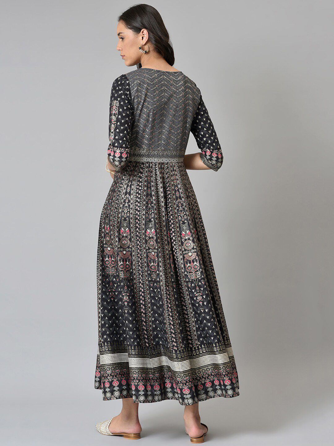 W Black Ethnic Motifs Ethnic Maxi Dress