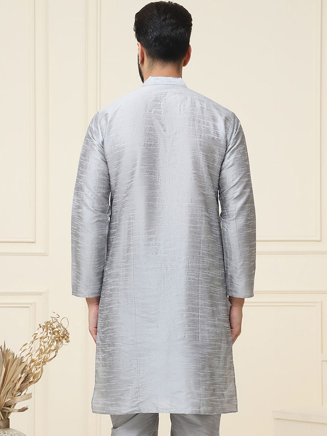 SOJANYA Lelaki Grey Solid Kurta Lurus