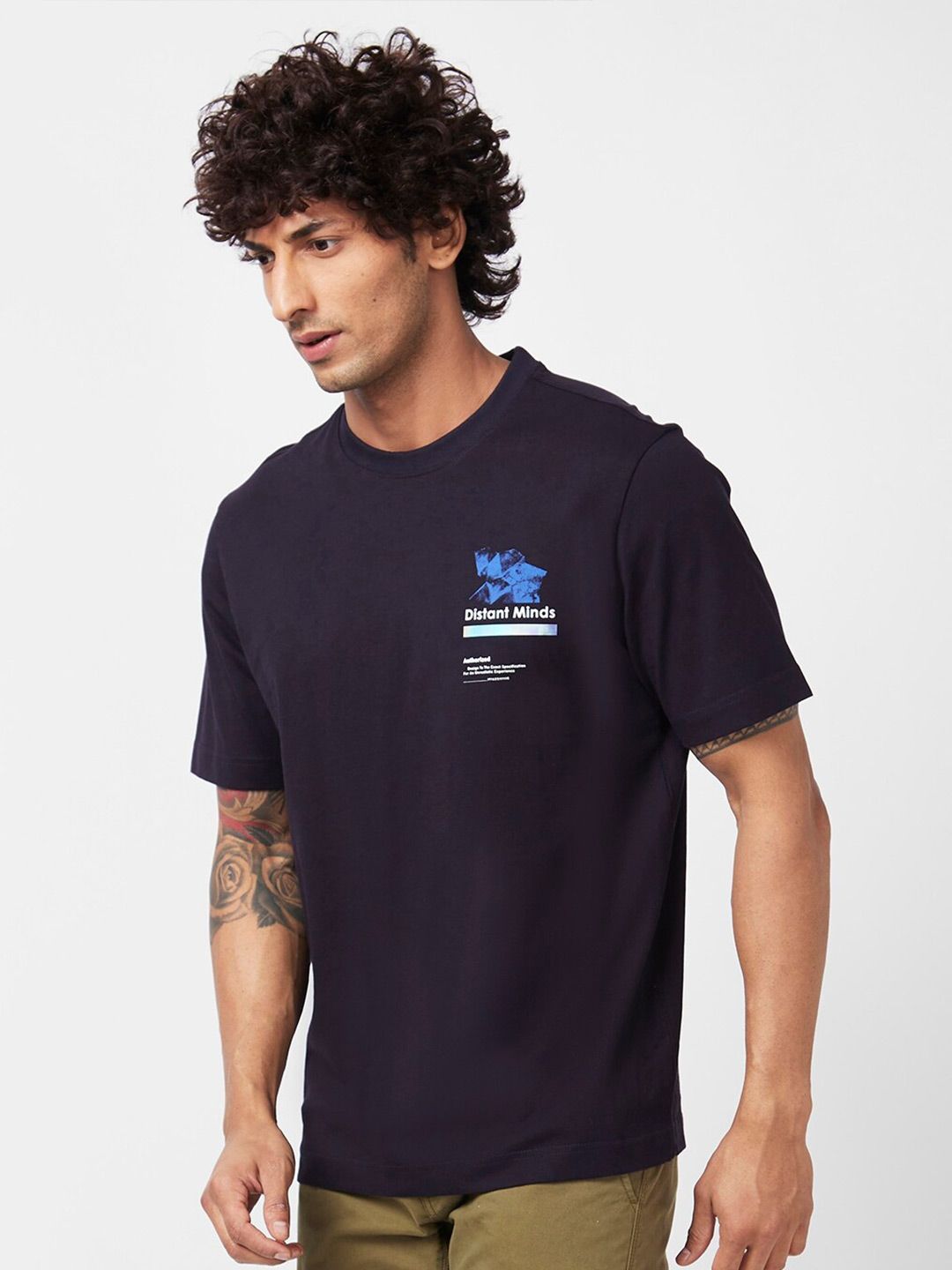SPYKAR  Abstract Printed Round Neck Cotton Relaxed Fit T-shirt
