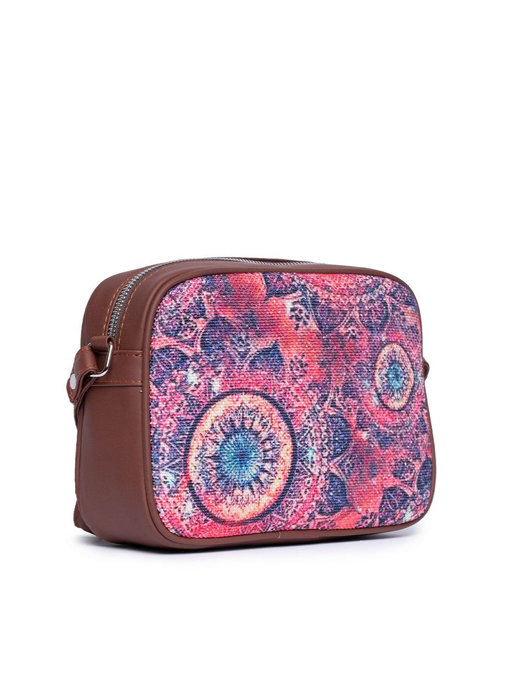 ZOUK Pink & Navy Blue Space Chakra Woven Design Handcrafted Vegan Leather Sustainable Sling Bag