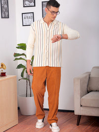 The Indian Garage Co Men Relaxed Fit Striped Flat Knit Polo Resortwear Shirt