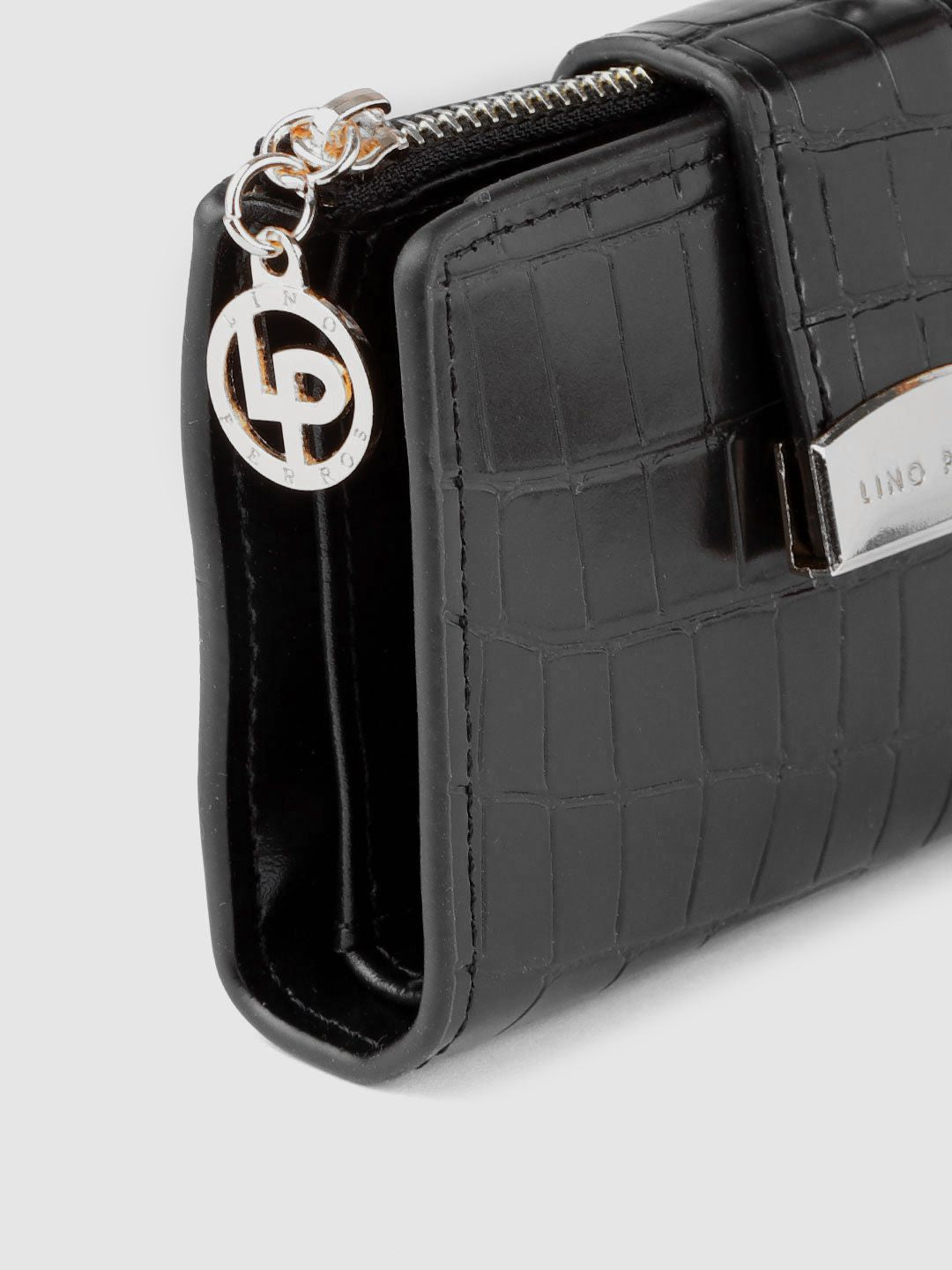 Lino Perros Women Black Animal Printed PU Zip Around Wallet
