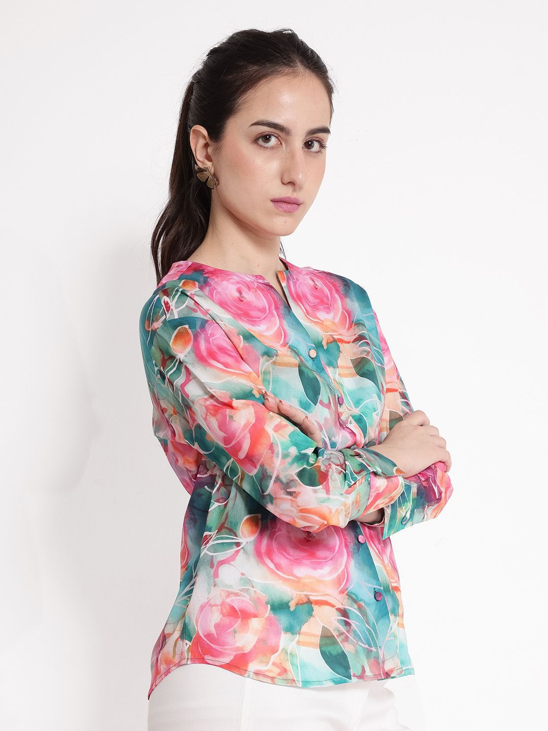 RAREISM Women Comfort Floral Printed Opaque Formal Shirt