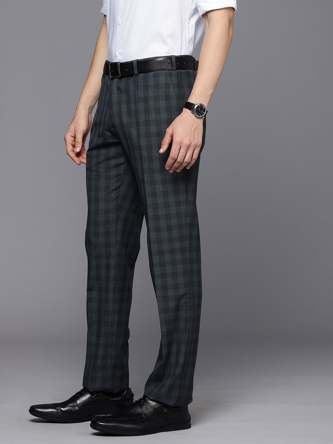 Raymond Men Checked Slim Fit Formal Trousers