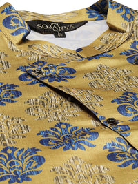 SOJANYA Lelaki Motif Etnik Biru Laut Bercetak Kurta dengan Churidar