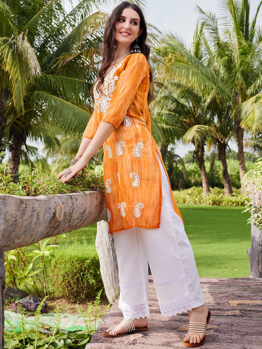 KALINI Ethnic Motif Embroidered Georgette Straight Kurta