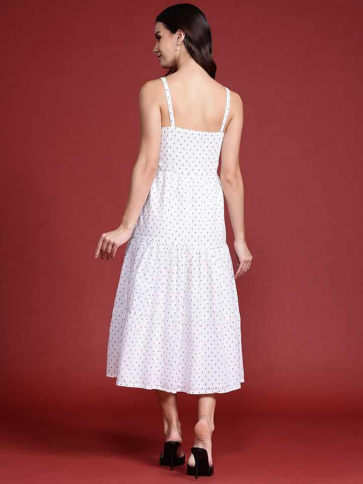 all about you Pure Cotton Self-Design Tiered A-Line Midi Dress