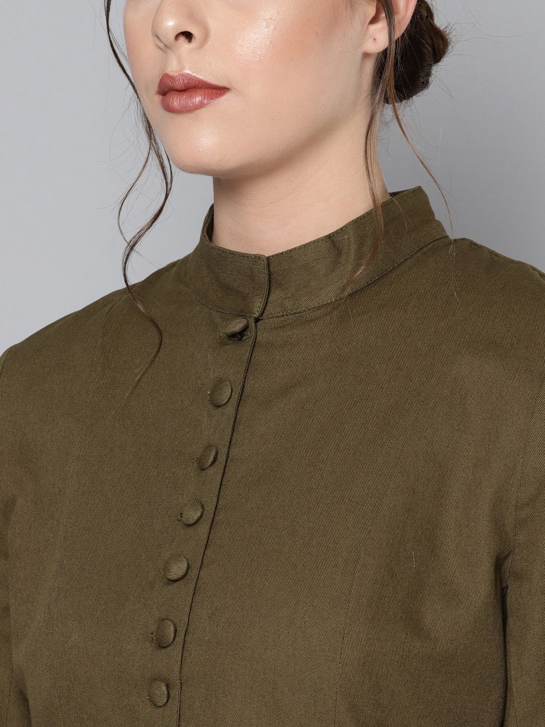 STREET 9 Women Olive Green Peplum Solid Tailored Jacket