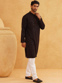 SOJANYA Geometric Embroidered Mandarin Collar Sequinned Pure Cotton Kurta With Churidar