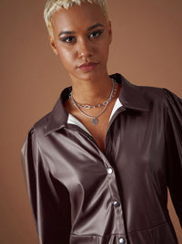 SASSAFRAS Brown Shirt Collar Cuffed Sleeves Shirt Dress