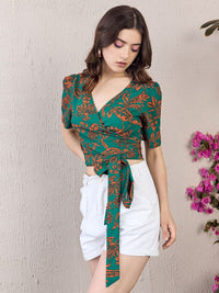 Berrylush V-Neck Floral Print Wrap Crop Top