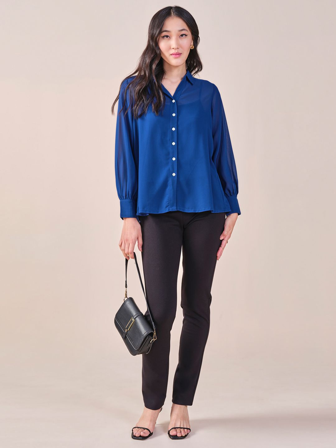 AND Women Solid Bell Sleeve Shirt Style Top
