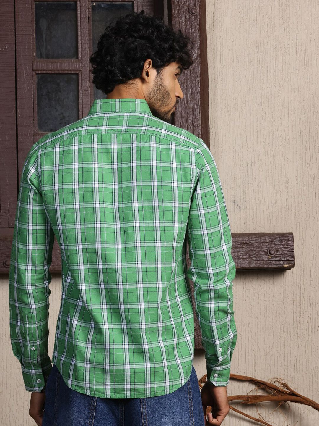 Thomas Scott Standard Slim Fit Tartan Checks Pure Cotton Casual Shirt