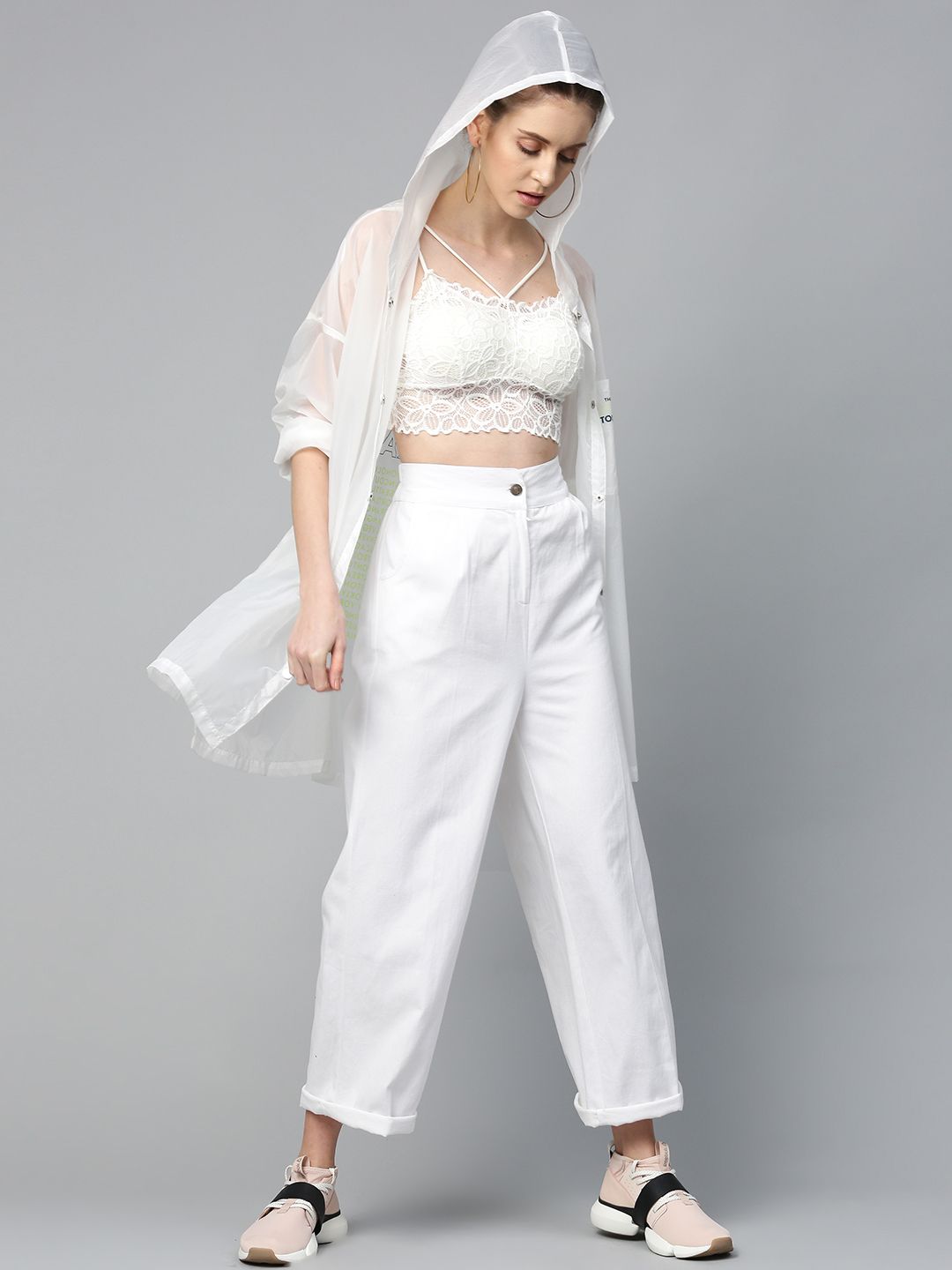 SASSAFRAS Women White Twill Parallel Trousers