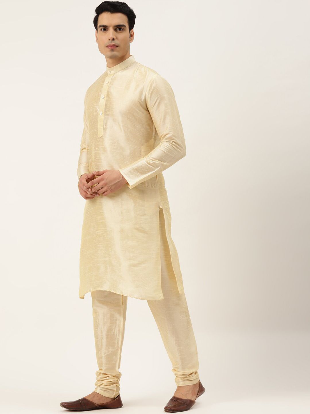 SOJANYA Mandarin Collar Regular Kurta With Churidar & Nehru Jacket