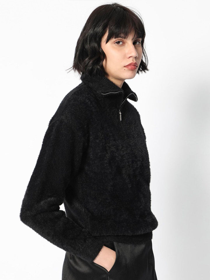 RAREISM Henley Neck Faux Fur Pullover