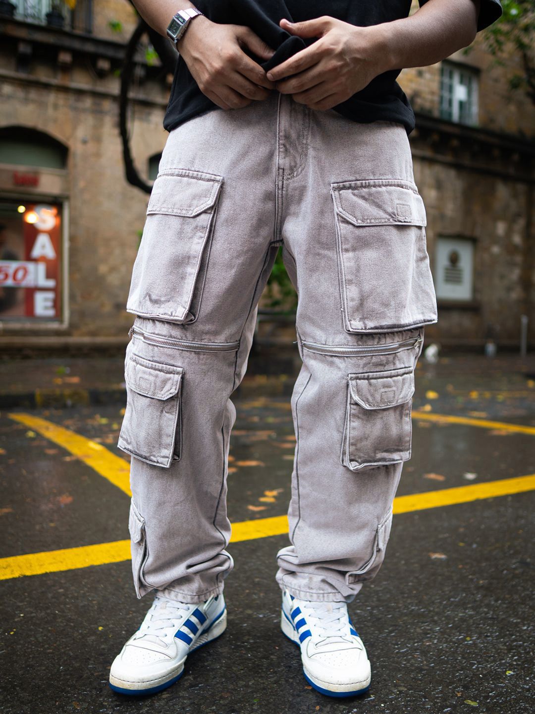 Powerlook Men Cotton Loose Fit Cargos Jeans