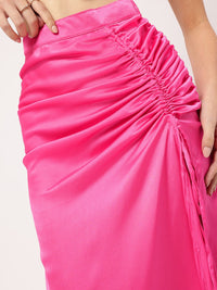 DressBerry Party Gal Satin-Finish Ruched Side Slit A-Line Skirt