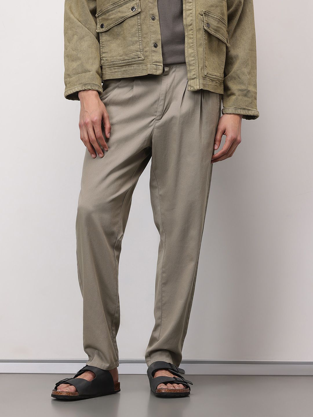ether 365 Essentials Men Tapered Fit Pleated Chinos Trousers