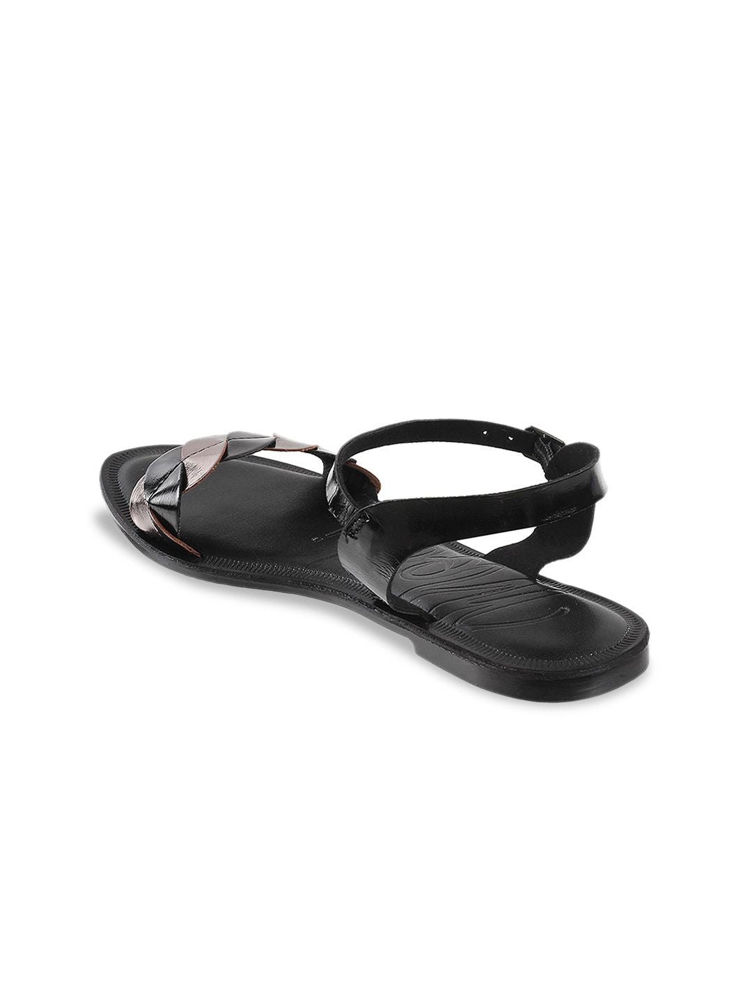 Mochi Women Black Embellished Open Toe Flats