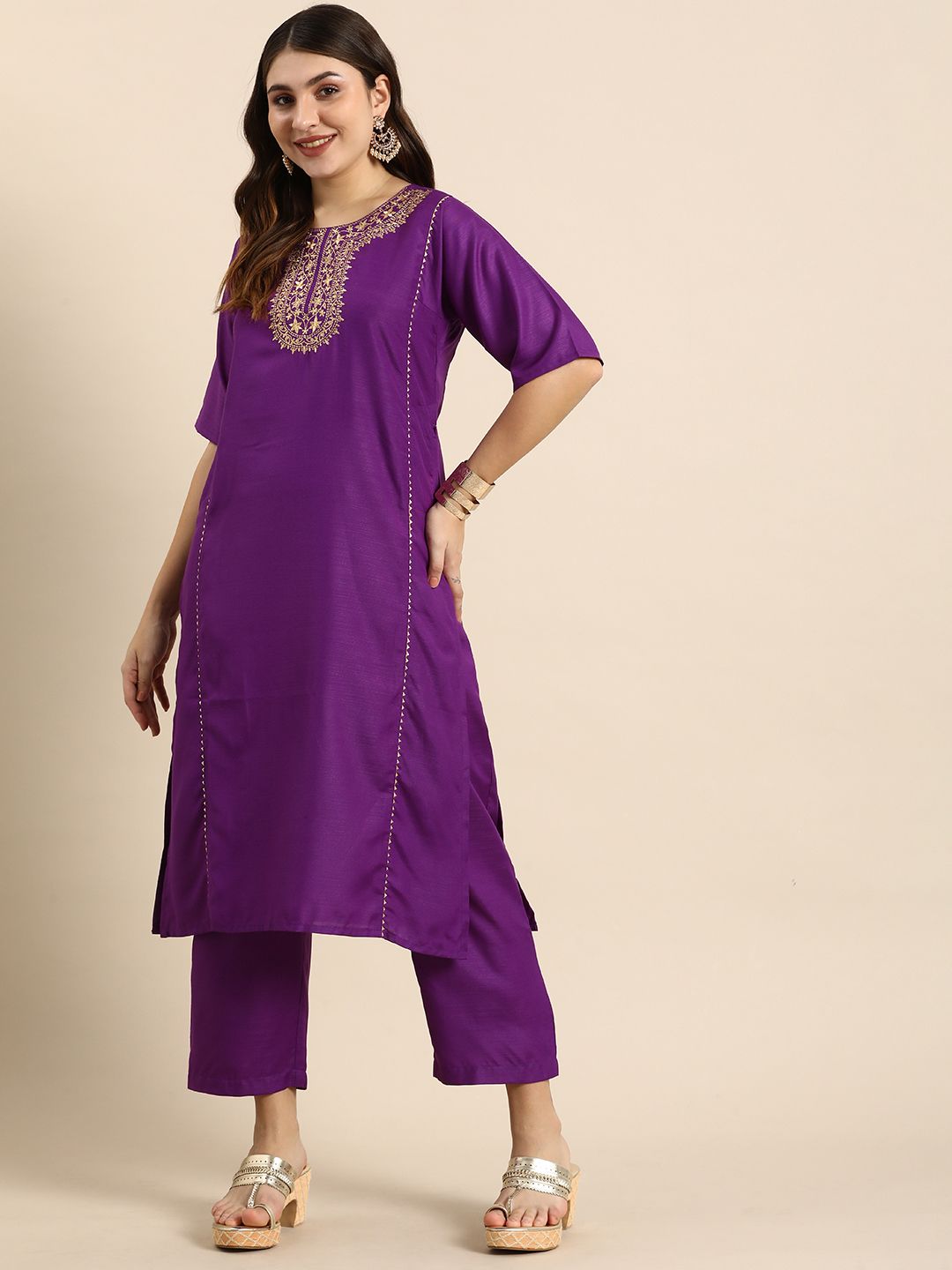 Anouk Women Ethnic Motifs Embroidered Zari Work Kurta & Trousers