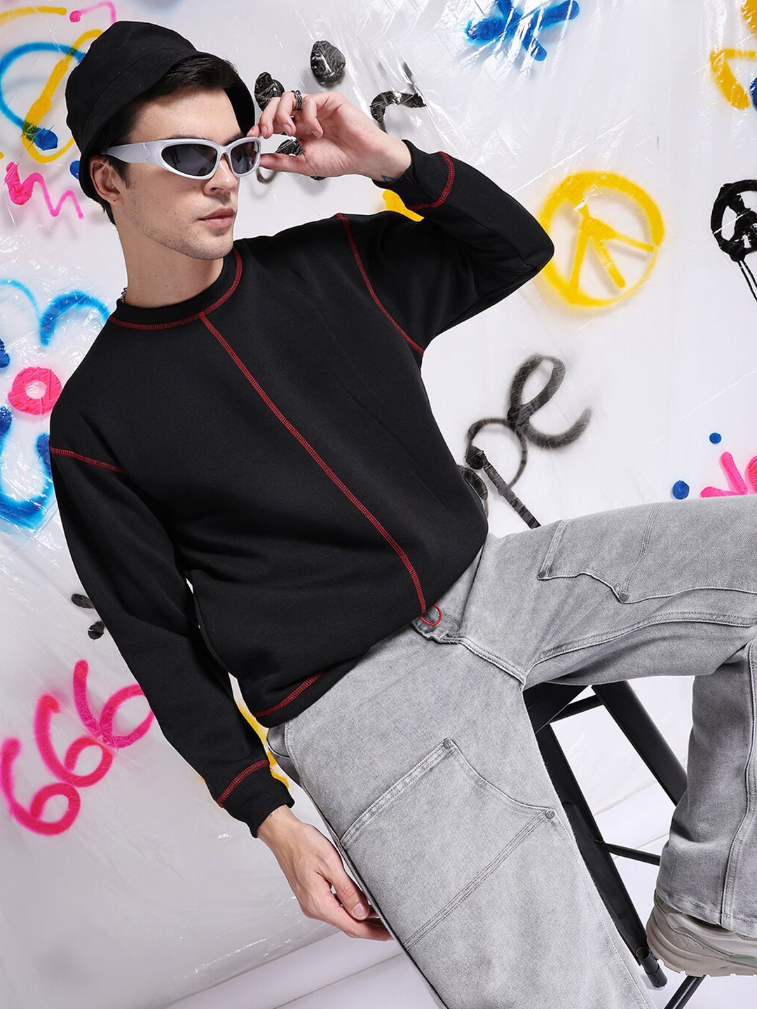 The Indian Garage Co Round Neck Long Sleeves Embroidered Pullover Sweatshirt