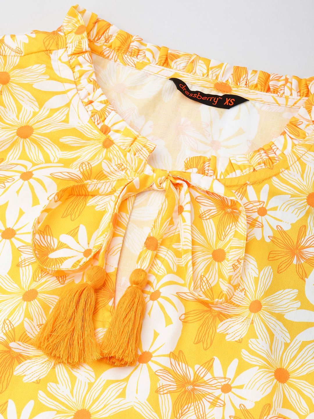 DressBerry Sunny Cheerful Blooms Puff Sleeves A-Line Dress