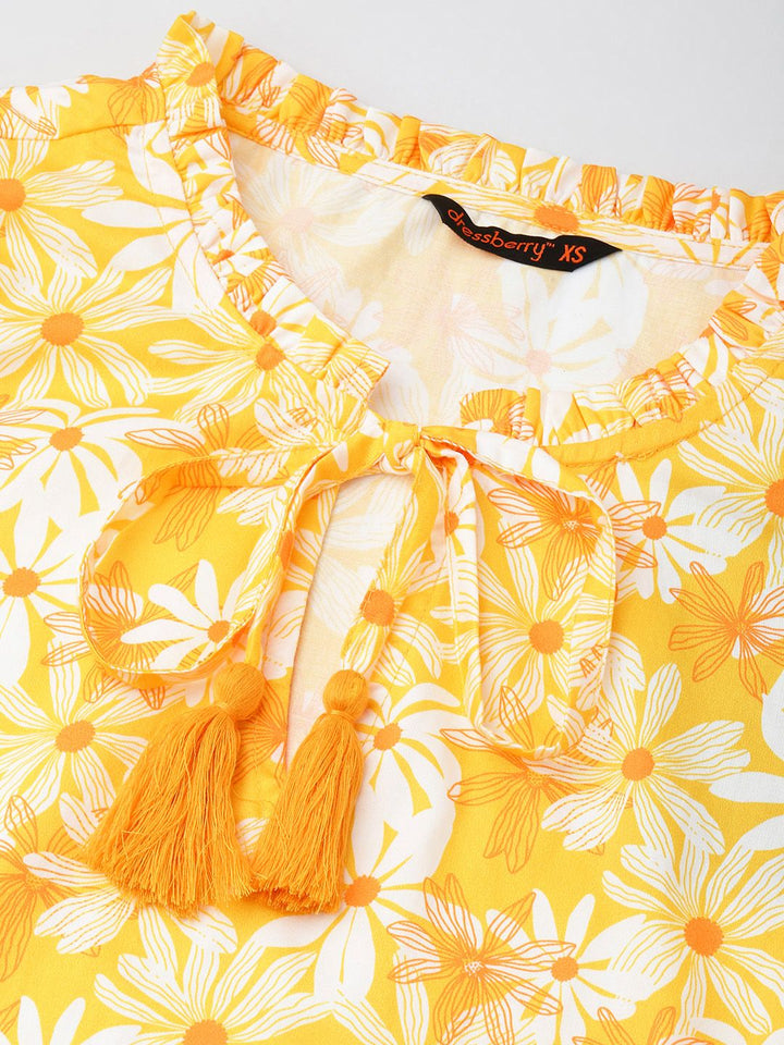 DressBerry Sunny Cheerful Blooms Puff Sleeves A-Line Dress