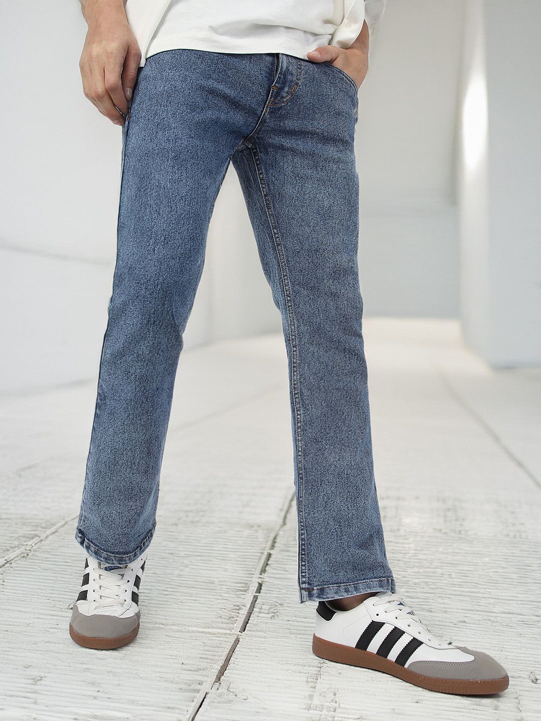 Urbano Fashion Men Bootcut Heavy Fade Clean Look Stretchable Jeans