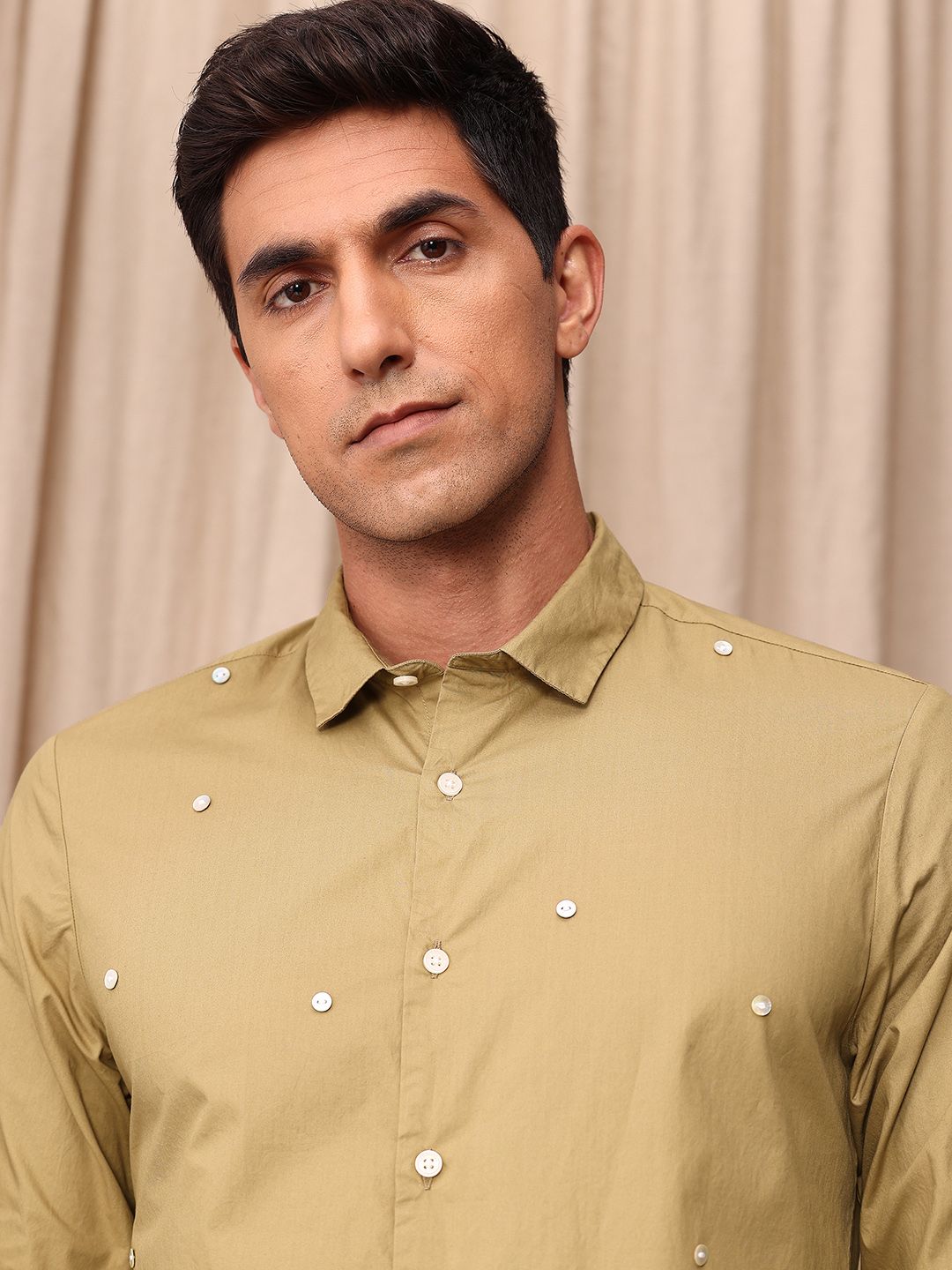 Mr Bowerbird Pure Cotton Button Detail Tailored Fit Casual Shirt