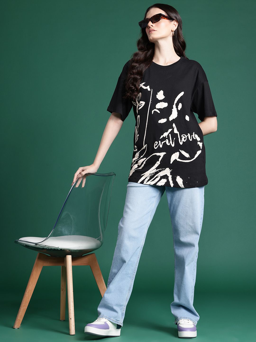 DressBerry Printed Monochrome Pure Cotton T-shirt