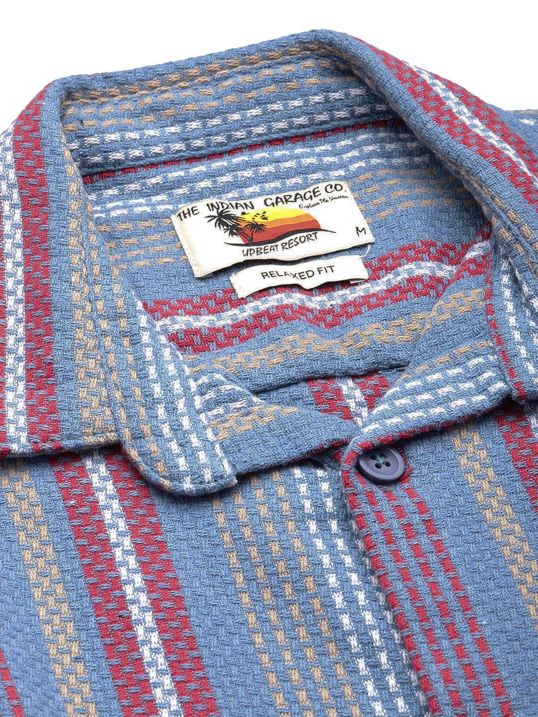 The Indian Garage Co Relaxed Fit Self Striped Pure Cotton Casual Shirt