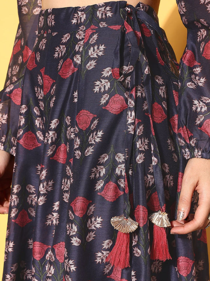 Shae by SASSAFRAS Navy Blue Printed Ready to Wear Lehenga Choli