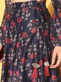 Shae by SASSAFRAS Navy Blue Printed Ready to Wear Lehenga Choli