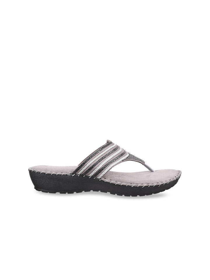 Metro Women Grey Embellished Comfort Sandals