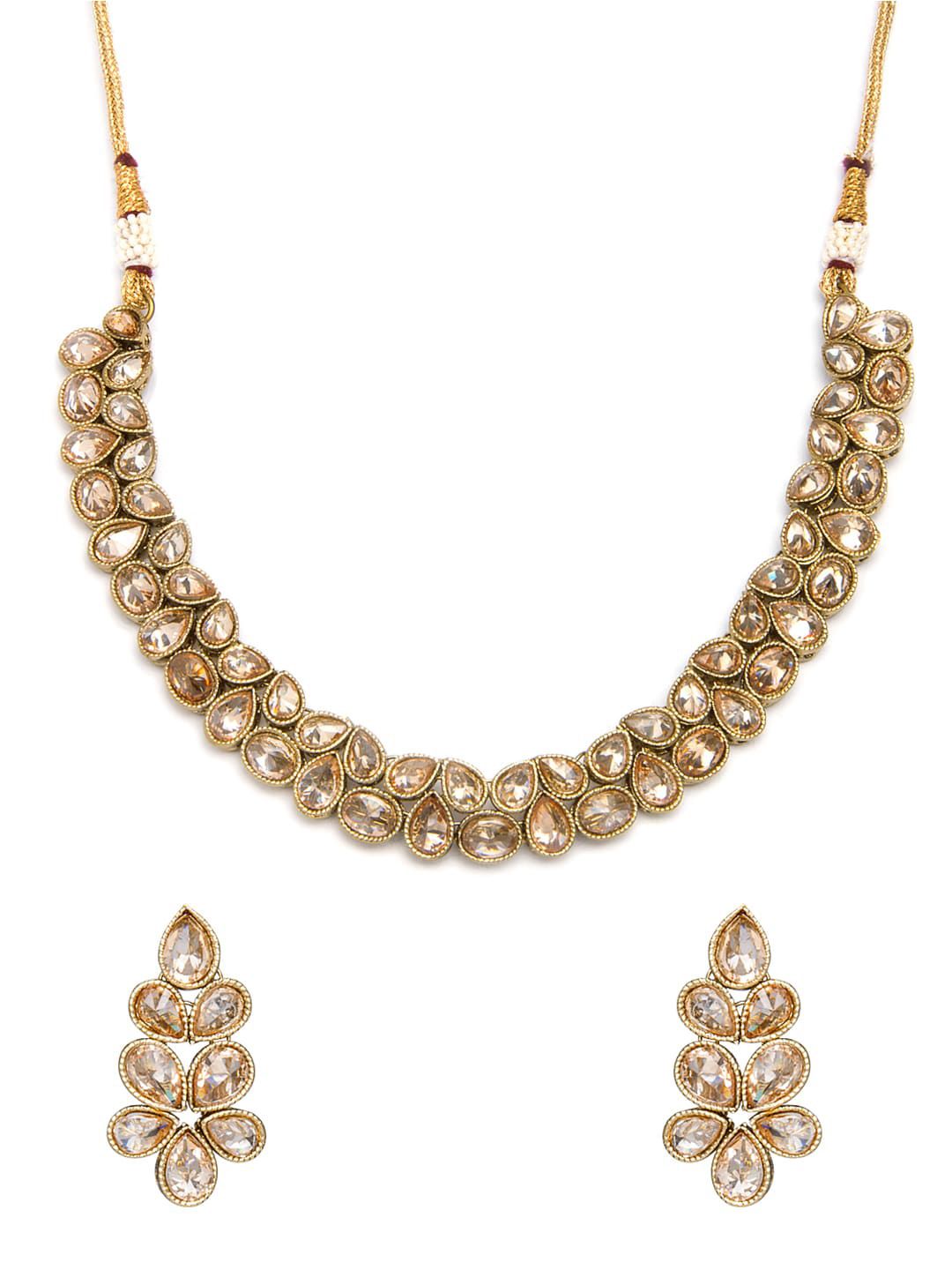 Rubans 22K Kundan Kundan Berat Kundan Diletakkan dengan Anting-anting Berbentuk Tearing