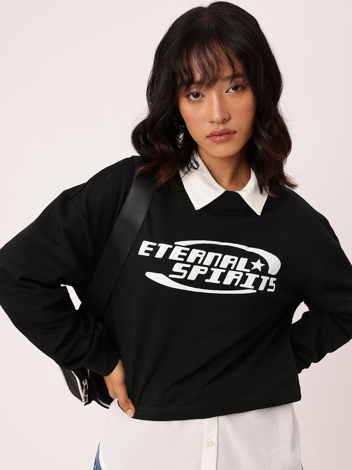 DressBerry Printed Cotton Terry Relaxed Fit Sweatshirt