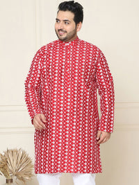 SOJANYA PLUS Floral Embroidered Band Collar Neck Long Sleeves Silk Straight Kurta