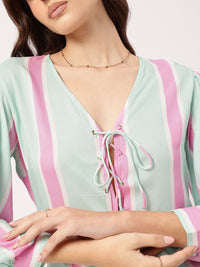 DressBerry Modern Muse Lace-Ups Striped Sheath Mini Dress