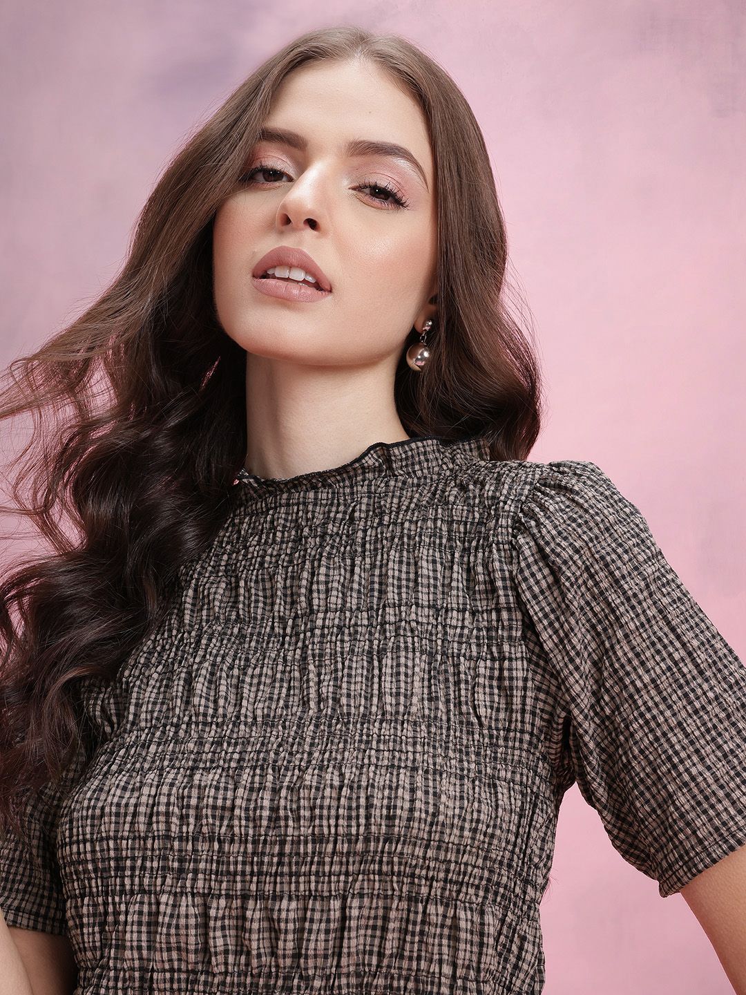 DressBerry Smocked Checked Top