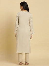 W Yoke Design Mirror Work Round Neckline Straight Kurta