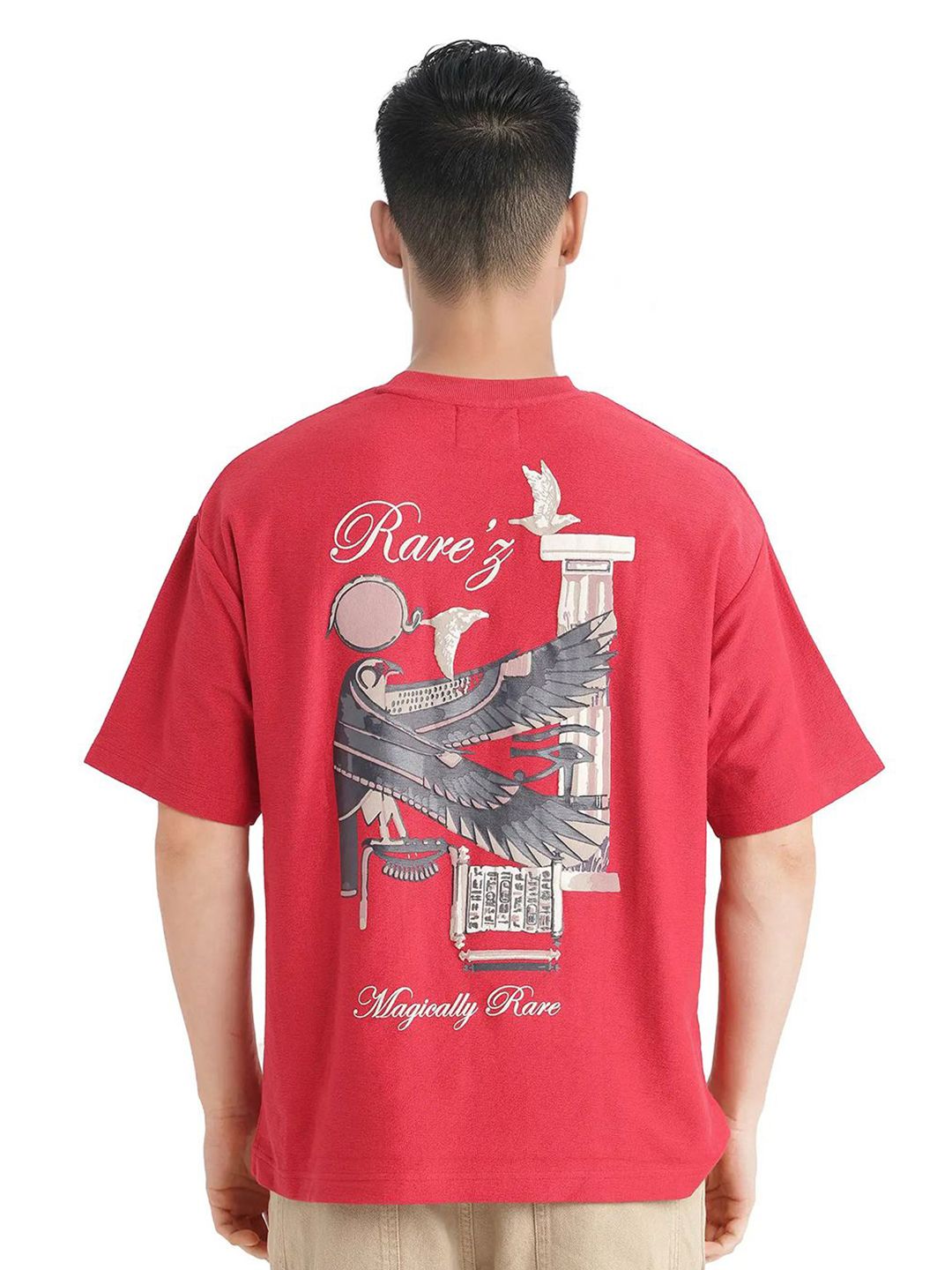 RARE RABBIT Men Graphic Printed Round Neck Cotton Oversized T-shirt