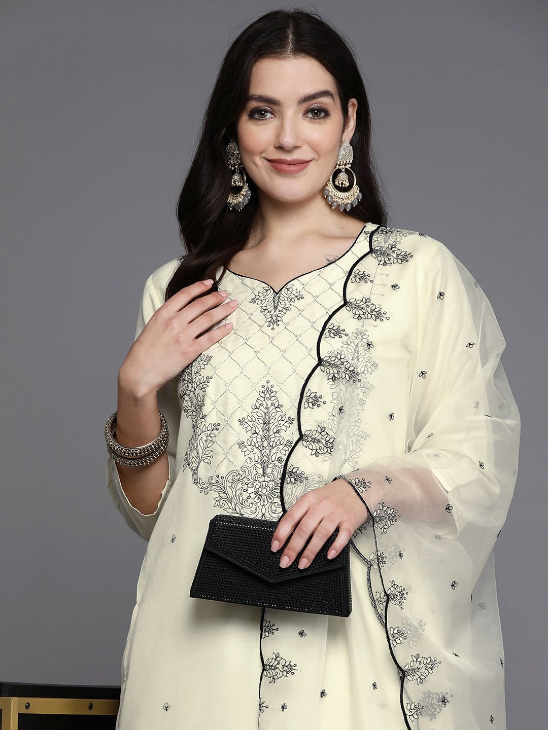 Indo Era Women Ethnic Motifs Embroidered Regular Thread Work Kurta with Trousers & Dupatta