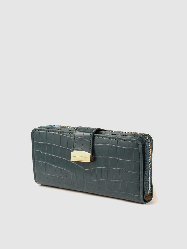 Lino Perros Women Teal Green Croc Textured Zip Around Wallet