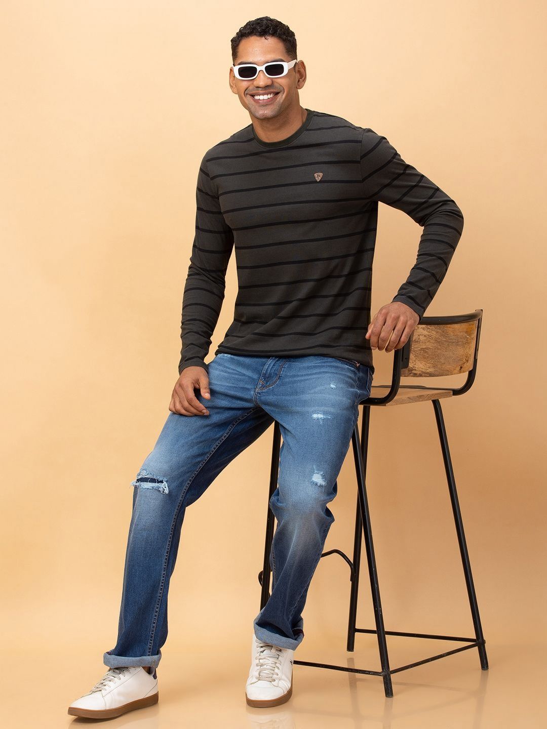 Being Human Men Striped Applique T-shirt