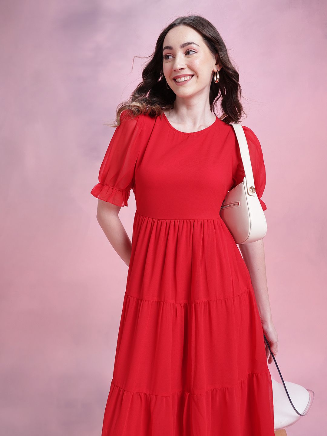 DressBerry Puff Sleeve Tiered Maxi Dress