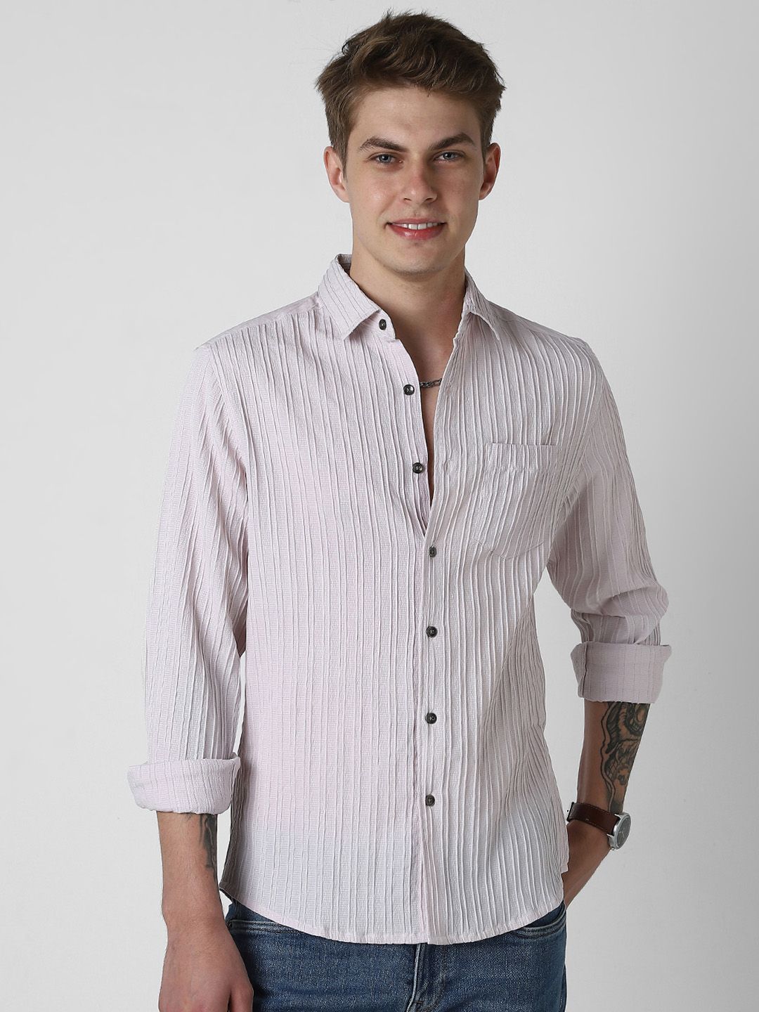 VASTRADO Men Classic Slim Fit Opaque Striped Casual Shirt